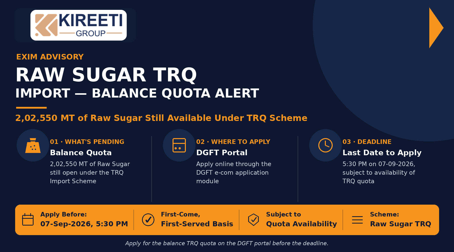 Raw Sugar TRQ, DGFT Raw Sugar Quota, 2,02,550 MT Raw Sugar, Raw Sugar Import Quota, DGFT Public Notice 28/2026-27