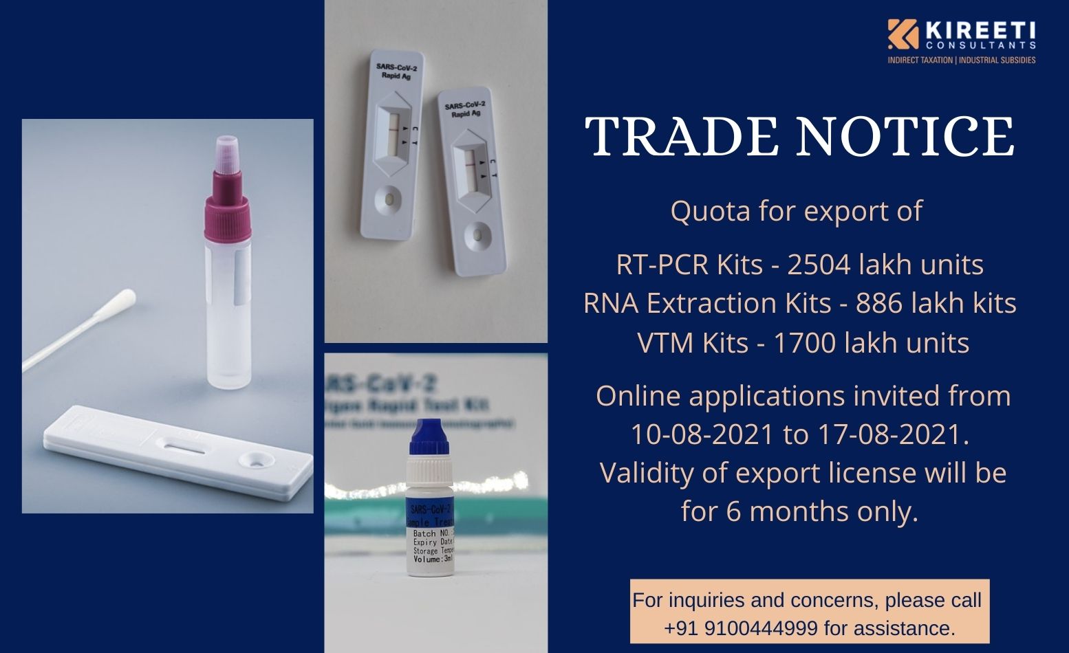 Applications for export of Diagnostic Kits