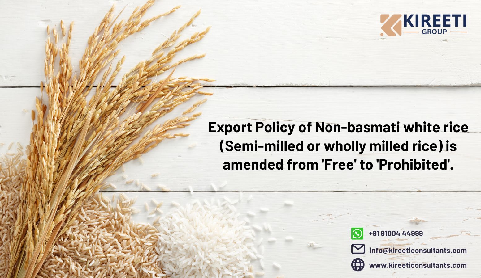 Export Policy of Non-Basmati Rice, Semi-Milled or Wholly Milled Rice