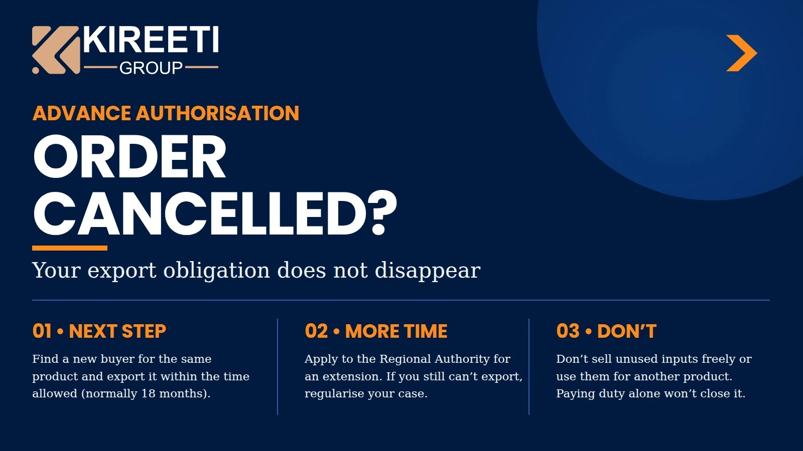 Advance Authorisation imported inputs when the export order is cancelled by the buyer